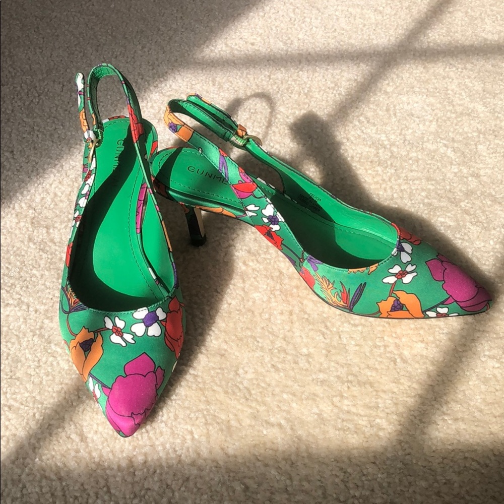 😍 gorgeous 💖💚Green Floral Women's Slingback Heels
